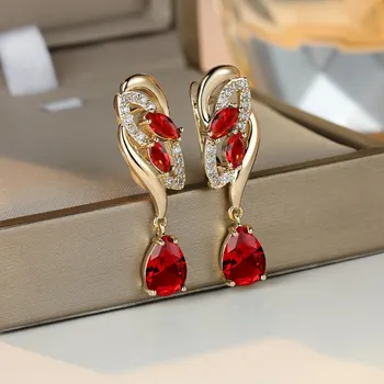 Роскошные серьги-капли цвета серебра и золота с красным камнем, элегантные свадебные висячие серьги-капли, модные украшения для женщин, подарок красный