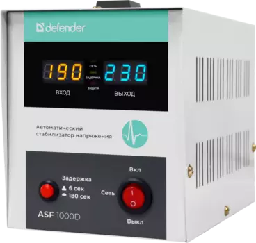 Стабилизатор напряжения Defender ASF 1000D, 1000 VA, 600 Вт, EURO, белый (99035)