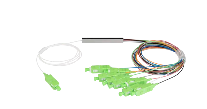 Сплиттер планарный NIKOMAX NMF-SPP1X8A1-SCA-M, портов: 8, одномодовый 9/125мкм, стандарта G657.A1, SC/APC, миникорпус, с равным коэффициентом деления, 0.9 мм, пластик, серый (NMF-SPP1X8A1-SCA-M)