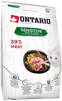 Ontario Sensitive-Derma / Сухой корм Онтарио для кошек с Чувствительным пищеварением с Уткой и ягненком
