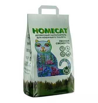 Homecat Лесная свежесть / Древесный наполнитель Хоумкэт для кошачьего туалета Мелкие гранулы