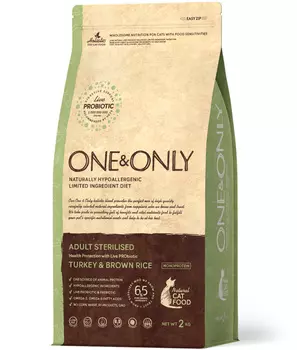 Корм One&amp;Only для стерилизованных кошек, индейка с бурым рисом (400 г)