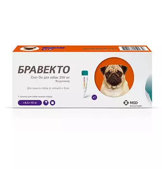 MSD Intervet Bravecto / Капли Бравекто Спот Он от Клещей и Блох для собак весом 4,5 - 10 кг