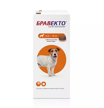 Intervet Bravecto / Жевательная таблетка Бравекто от Блох и Клещей для собак весом 4,5 - 10 кг 250 мг