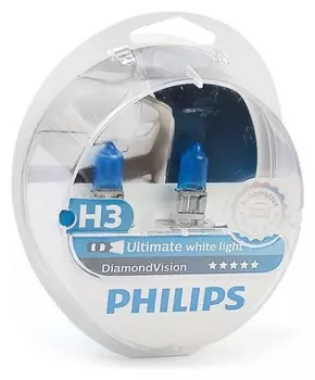 Лампа автомобильная Philips Diamond Vision 5000k, H3, 12 В, 55 Вт, набор 2 шт