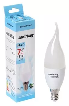 Лампа Cветодиодная Smartbuy, C37, E14, 7 Вт, 4000 К, матовое стекло, дневной белый свет