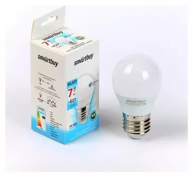 Лампа Cветодиодная Smartbuy, G45, е27, 7 Вт, 4000 К, дневной белый свет