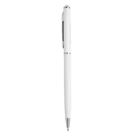 Ручка шариковая, 14 см, с кристаллом, бело-серебристая, Draw