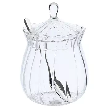 Сахарница, 12 см, 350 мл, с ложкой, стекло Р/сталь, Camellia