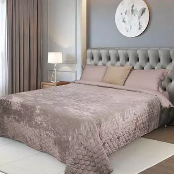 Покрывало, 220х240 см, стеганое, вельвет/микрофибра, коричневое, Соты, Lion, Stitch velvet
