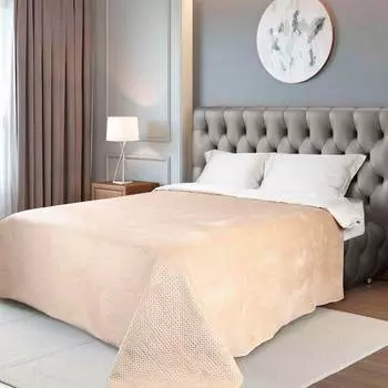 Покрывало, 220х240 см, стеганое, вельвет/микрофибра, бежевое, Riom, Stitch velvet
