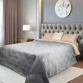 Покрывало, 220х240 см, стеганое, вельвет/микрофибра, серое, Лепестки, Colmar, Stitch Velvet