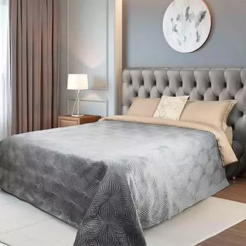 Покрывало, 220х240 см, стеганое, вельвет/микрофибра, серое, Лепестки, Colmar, Stitch Velvet