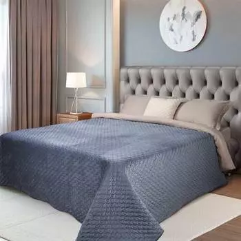 Покрывало, 220х240 см, стеганое, вельвет/микрофибра, серое, Sauternes, Stitch velvet