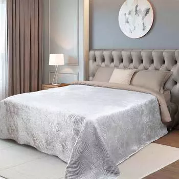 Покрывало, 220х240 см, стеганое, вельвет/микрофибра, серое, Tanville, Stitch velvet