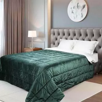 Покрывало, 220х240 см, стеганое, вельвет/микрофибра, зеленое, Квадраты, Stitch velvet