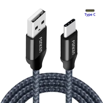 FONKEN USB Type C Кабель Type-C — USB A Кабель для быстрой зарядки 2128AWG 2.4A Кабель для быстрой зарядки данных 32CM белый