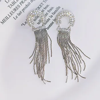 Длинные серьги-кисточки Luxe Gem Geometric для модных женщин Half-round zircon tassel earrings золотой
