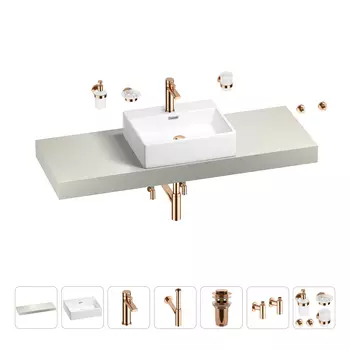 Раковина 50 см со столешницей 140 см Wellsee Graceful Pro 201012579 в наборе 10 в 1