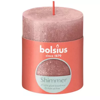 Свеча Bolsius Rustic Metallic Shimmer 8х6,8 см розовая