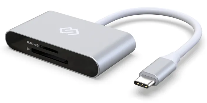 Картридер внешний DIGMA CR-С2501-S, SD/microSD, USB Type-C, серебристый (1400258)