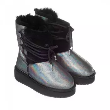 Женские полусапоги из овчины (угги) EMU Australia(Sorby Flatform Metallic W12067), черные