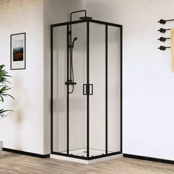 Душевой уголок Vincea City VSS-5CT900CLB 90x90, черный, стекло прозрачное
