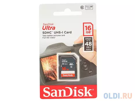 Карта памяти SDHC 16Gb SanDisk Class10 Ultra UHS-I 48MB/s (SDSDUNB-016G-GN3IN)