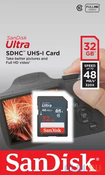Карта памяти SDHC 32GB SanDisk Class10 Ultra Android UHS-I 48MB/s (SDSDUNB-032G-GN3IN)