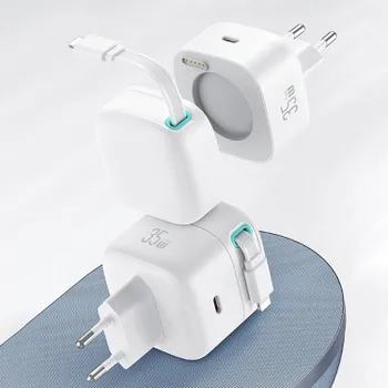 Сетевой адаптер Usams US-CC209 XMF PD35W GaN с телескопическим кабелем Lightning Белый CC209TC02