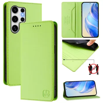Роскошный кожаный чехол для Samsung Galaxy S25 S25Ultra S24 S23 S22 S21 S20 Plus RFID-блокировка слотов для карт Магнитная подставка для притяжения Ударопрочный откидной чехол Samsung S25 Ultra темно-фиолетового