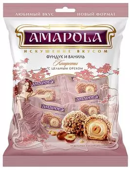 Конфеты Amapola вафельные глазированные Фундук и Ваниль 120г