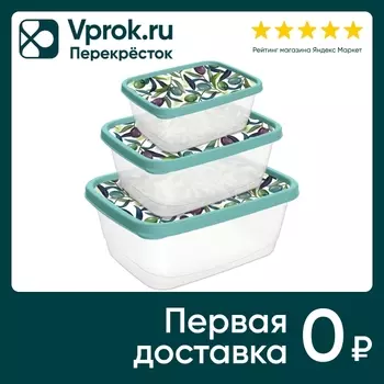 Комплект контейнеров для продуктов IdiLand с декором зеленый 3шт