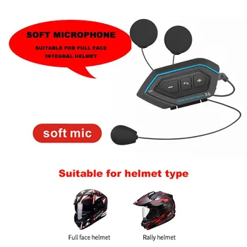 X6 Гарнитура для мотоциклетного шлема Мотоциклетный домофон Bluetooth 5,0 Стерео наушники для мотоциклиста Гибкий кабель Жесткая трубка Хост Батарея 800 мАч 1PCS Hard Microphone
