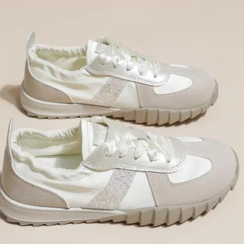 Fashion Pink Women Shoes New Chunky Sneakers For Women Lace-Up White Vulcanize Shoes Casual Fashion Dad Shoes Platform Sneakers Basket 35 серебряный