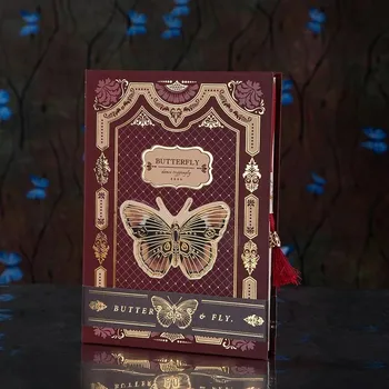 Ретро-блокнот серии «Бабочки» Классический дизайн Цветная страница Иллюстрация Твердый переплет Дневник Студенческий блокнот Канцелярские принадлежности Other белый