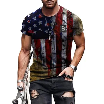 Muscle Streetwear Мужская футболка с принтом американского флага, летняя футболка с круглым вырезом, крутая футболка большого размера с 3D принтом 6XL