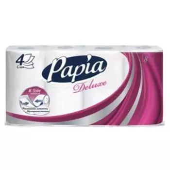 Бумага туалетная Papia Deluxe, 4 слоя, 8 шт, белая