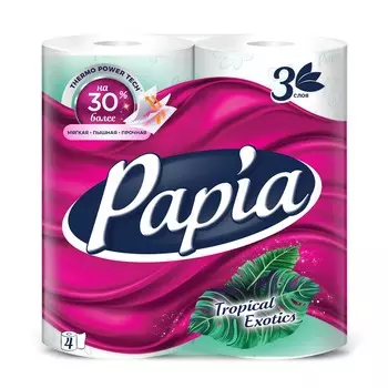 Бумага туалетная Papia Тропическая экзотика, 3 слоя, 4 шт