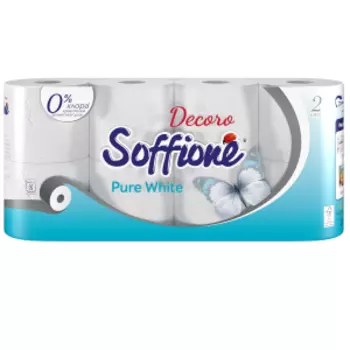 Бумага туалетная Soffione Pure White, белая, 2 слоя, 8 штук