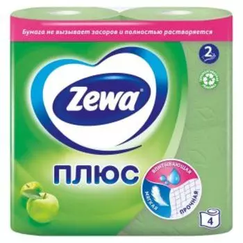 Бумага туалетная Zewa Плюс Зеленая, яблоко, 2 слоя, 4 шт
