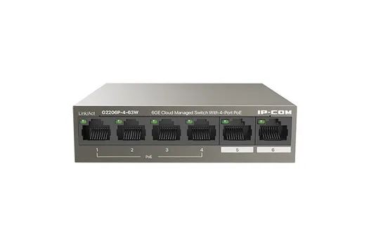 Коммутатор IP-Com G2206P-4-63W, управляемый, кол-во портов: 4x1 Гбит/с, кол-во SFP/uplink: RJ-45 2x1 Гбит/с, PoE: 4x30 Вт (макс. 58 Вт)