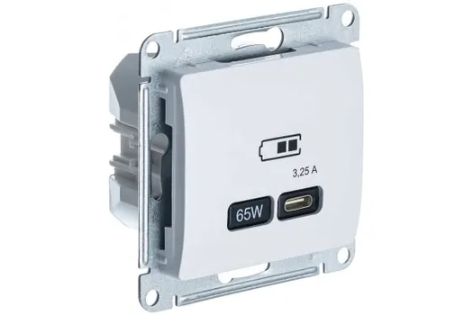Розетка Systeme Electric Glossa, USB-C, 3.25А, 65 Вт, механизм с накладкой, белый (GSL000127)