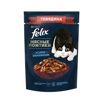 Felix Мясные ломтики полнорационный влажный корм для кошек, с говядиной, кусочки в соусе, в паучах - 75 г повседневный премиум для взрослых с говядиной паучи Российский корм 1 уп. х 26 шт. х 1.95 кг