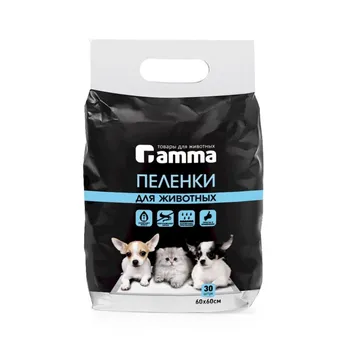 Gamma пеленки для животных, впитывающие, 60x60 см - 30 шт для всех возрастов для всех пород Китай 1 уп. х 1 шт. х 0.46 кг