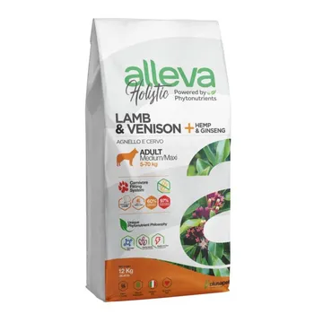 Alleva Holistic Adult Lamb & Venison Medium/Maxi сухой корм для взрослых собак с ЯГНЕНКОМ и ОЛЕНИНОЙ, коноплей и женьшенем повседневный супер премиум беззерновые для взрослых с олениной породы крупного размера мешок Импортный корм 1 уп. х 1 шт. х 12 кг
