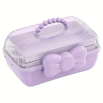 1pc Cute Cartoon Style Storage Box, Hairpin Headwear Cosmetics Storage Box, Large Capacity Transparent Lid Jewelry Box, Bedroom розовый