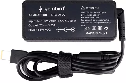 Блок питания Gembird NPA-AC27 для ноутбуков Lenovo 20В/3.25А, 65Вт, штекер Flat