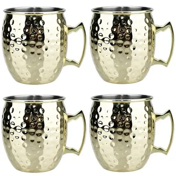4 шт., новая кружка для коктейля и вина, кружка Moscow Mule, 500 мл, нержавеющая сталь, кованая медная кружка для пива, барная посуда для напитков 500ml