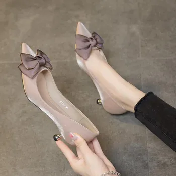 Нежные французские туфли на высоком каблуке 3 см, темпераментные туфли телесного цвета на высоком каблуке с бантом, профессиональная рабочая обувь для покупок, свиданий, банкетов и обуви 35 чёрный